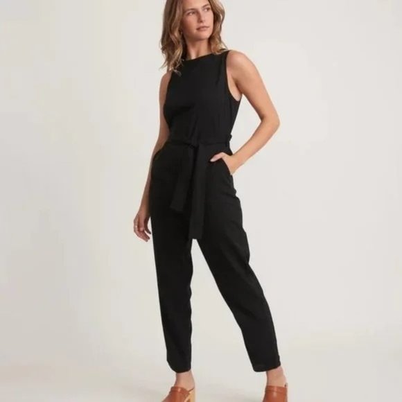 Marine Layer Pants - Marine Layer Eloise Open Back Jumpsuit Black Sleeveless Stretch Womens S…